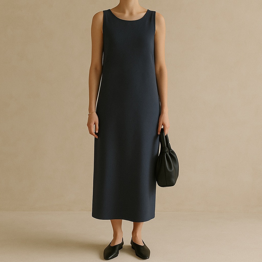 Eileen Fisher Classic Navy Midi Dress Size SP